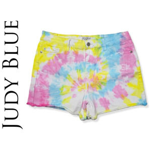 JUDY BLUE Nwot Swirl Multi Color Tie Dye Shorts, White, Frayed Hem, Stretch, XL